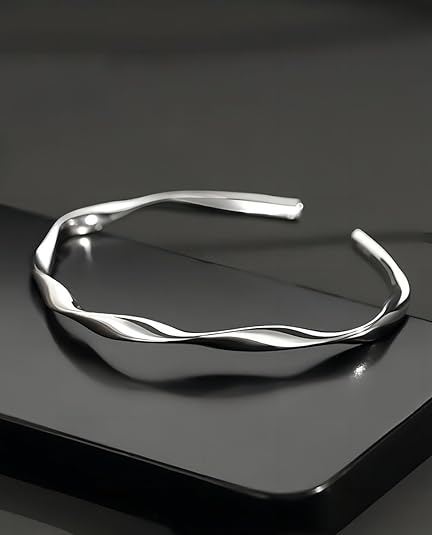 Sterling Silver Bracelet, Open Bangle Cuff Design, Men's Gift Jewelry for My Man