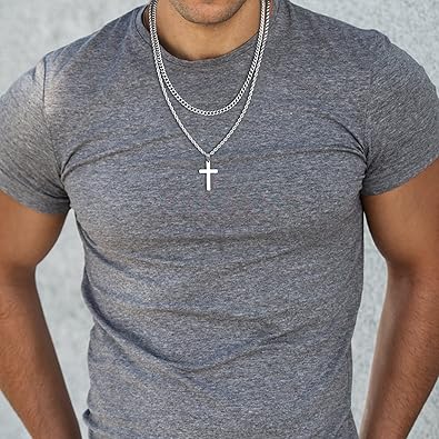 Cross Necklace for Men, Gold Black Silver Mens Cross Necklaces Stainless Steel Cross Pendant Necklace Simple Jewelry Gifts Cross Chain Necklace for Men