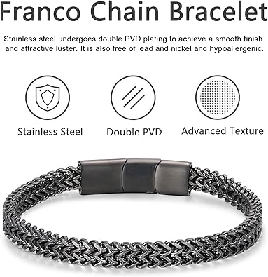 Bracelets for Men-Stainless Steel Magnetic Clasp Franco Chain Mens Bracelet