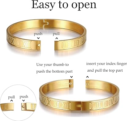3PCS Stainless Steel Bracelets for Men Gold Roman Numeral Bangle Bracelet Twisted Cable Bracelet Adjustable Cuff Bracelet Mens Luxury Jewelry Bracelets Gifts