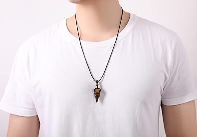 Healing Crystal Stone Pointed Necklace Adjustable Black Rope Natural Gemstone Pendant Necklaces Jewelry for Men Women