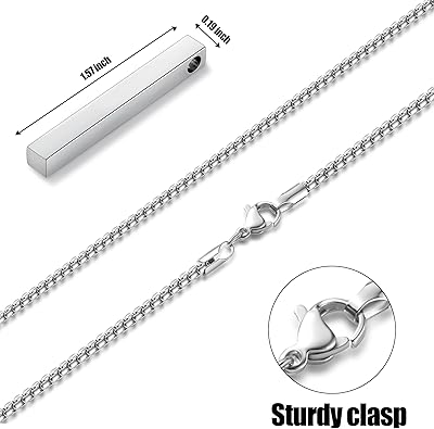 Pendant Necklace for Men, Silver Tone/Gold Plated/Black Mens Penddant Necklaces with 2.5 mm Box Chain, Stainless Steel Bar Chain, 18-28 Inches