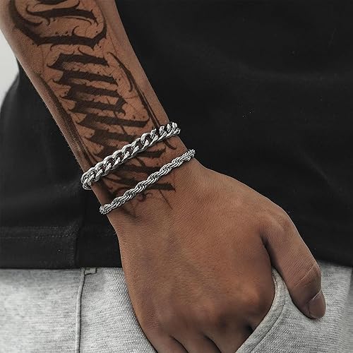 Mens Bracelet Silver Bracelets for Men as Stainless Steel Bracelet Boys Bracelets, Silver Cuban Link Bracelet for Men as Waterproof Silver Bracelet Men Jewelry Men Accessories