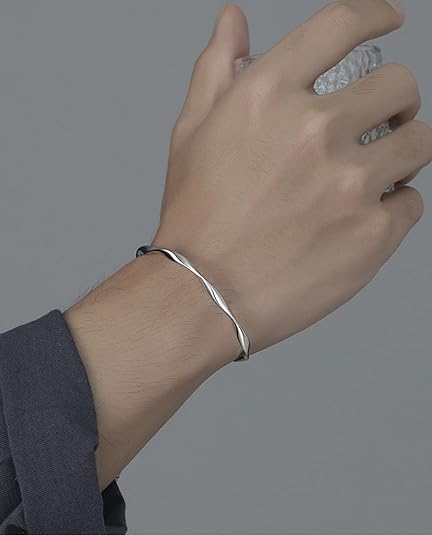 Sterling Silver Bracelet, Open Bangle Cuff Design, Men's Gift Jewelry for My Man