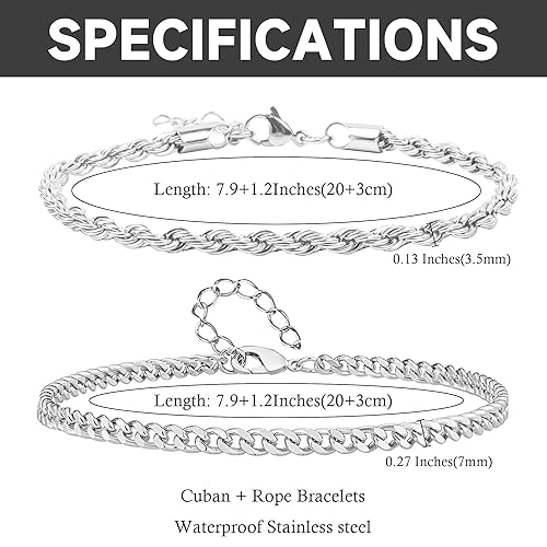 Mens Bracelet Silver Bracelets for Men as Stainless Steel Bracelet Boys Bracelets, Silver Cuban Link Bracelet for Men as Waterproof Silver Bracelet Men Jewelry Men Accessories