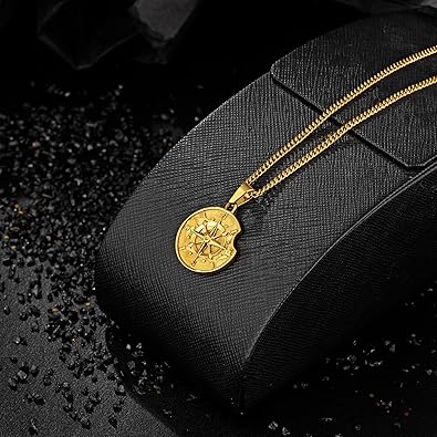 Compass Pendant Necklace for Men, Gold Silver Stainless Steel Mens Compass Necklaces, Stylish Jewelry Gift for Men Him Her