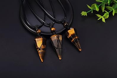 Healing Crystal Stone Pointed Necklace Adjustable Black Rope Natural Gemstone Pendant Necklaces Jewelry for Men Women