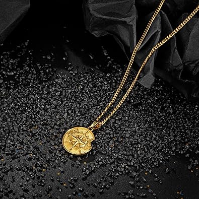 Compass Pendant Necklace for Men, Gold Silver Stainless Steel Mens Compass Necklaces, Stylish Jewelry Gift for Men Him Her
