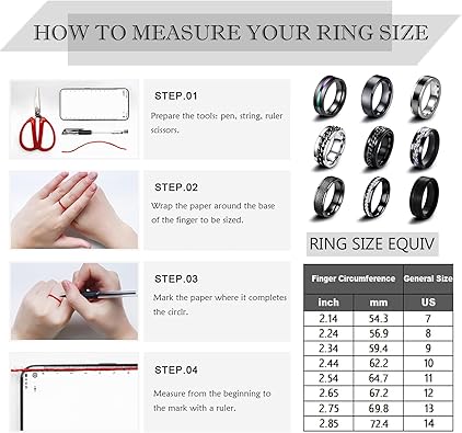 9Pcs Stainless Steel Band Rings for Men Women Cool Fidget Spinning Chain Ring Anxiety Relief Fashion Simple Wedding Engagement Black Ring Set