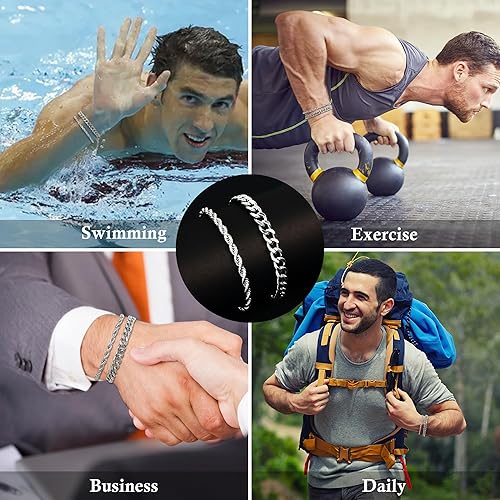 Mens Bracelet Silver Bracelets for Men as Stainless Steel Bracelet Boys Bracelets, Silver Cuban Link Bracelet for Men as Waterproof Silver Bracelet Men Jewelry Men Accessories