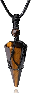 Healing Crystal Stone Pointed Necklace Adjustable Black Rope Natural Gemstone Pendant Necklaces Jewelry for Men Women