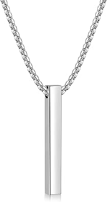 Pendant Necklace for Men, Silver Tone/Gold Plated/Black Mens Penddant Necklaces with 2.5 mm Box Chain, Stainless Steel Bar Chain, 18-28 Inches