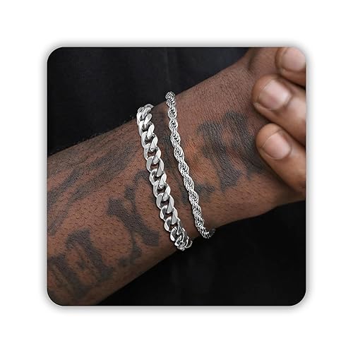 Mens Bracelet Silver Bracelets for Men as Stainless Steel Bracelet Boys Bracelets, Silver Cuban Link Bracelet for Men as Waterproof Silver Bracelet Men Jewelry Men Accessories