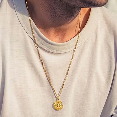 Compass Pendant Necklace for Men, Gold Silver Stainless Steel Mens Compass Necklaces, Stylish Jewelry Gift for Men Him Her