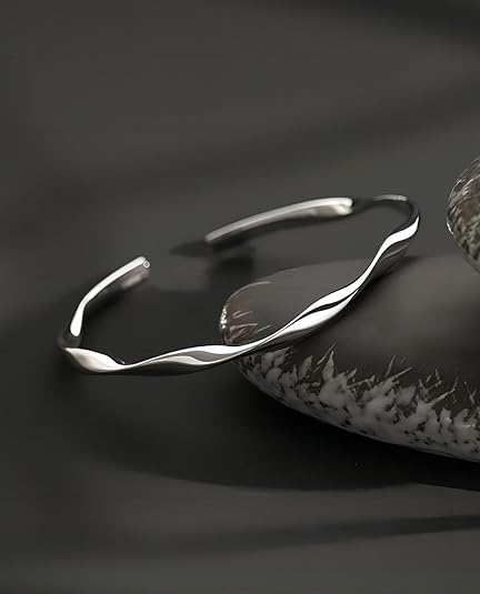Sterling Silver Bracelet, Open Bangle Cuff Design, Men's Gift Jewelry for My Man