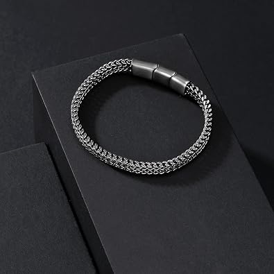 Bracelets for Men-Stainless Steel Magnetic Clasp Franco Chain Mens Bracelet