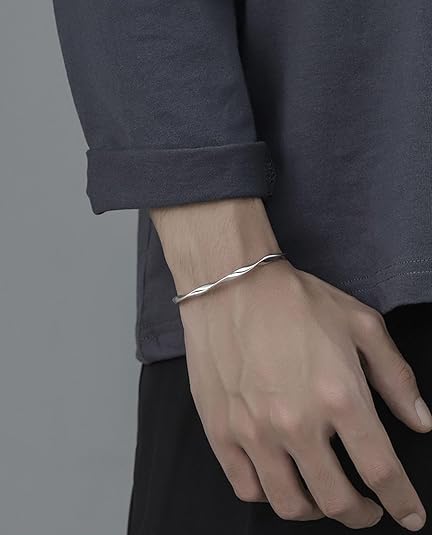 Sterling Silver Bracelet, Open Bangle Cuff Design, Men's Gift Jewelry for My Man