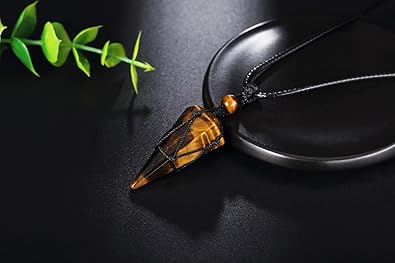 Healing Crystal Stone Pointed Necklace Adjustable Black Rope Natural Gemstone Pendant Necklaces Jewelry for Men Women