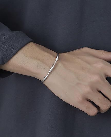 Sterling Silver Bracelet, Open Bangle Cuff Design, Men's Gift Jewelry for My Man